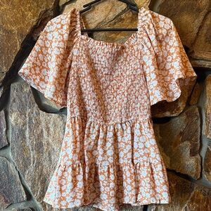 Hayden Orange Floral Smocked Blouse